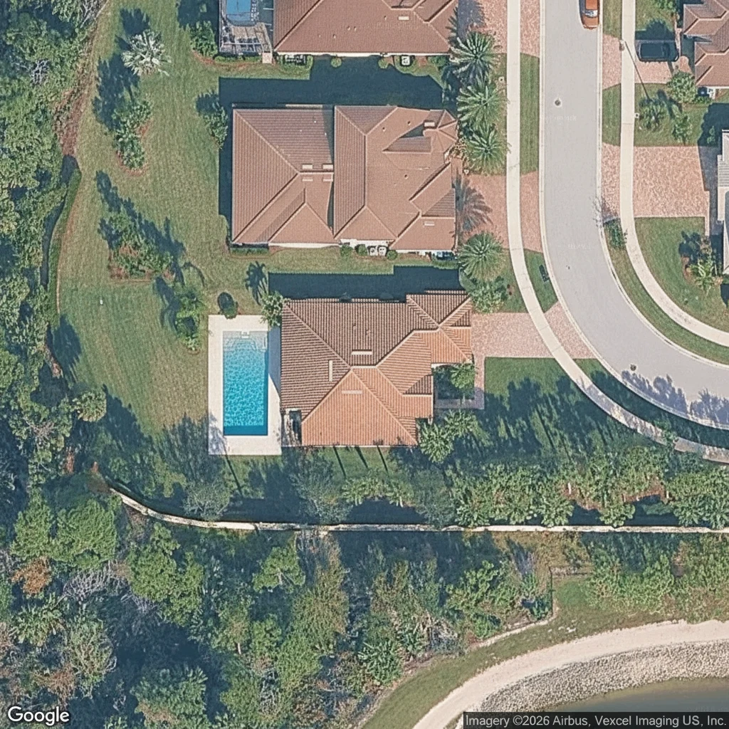 A Fort Myers backyard before and after PoolDrop composites the pool in